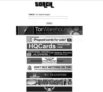 Search engine interface displaying dark web results